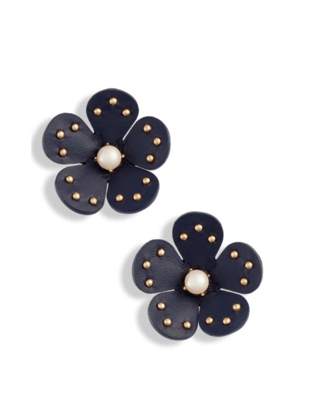 Kate Spade Blooming Bling Navy Leather Flower Stud Earrings
